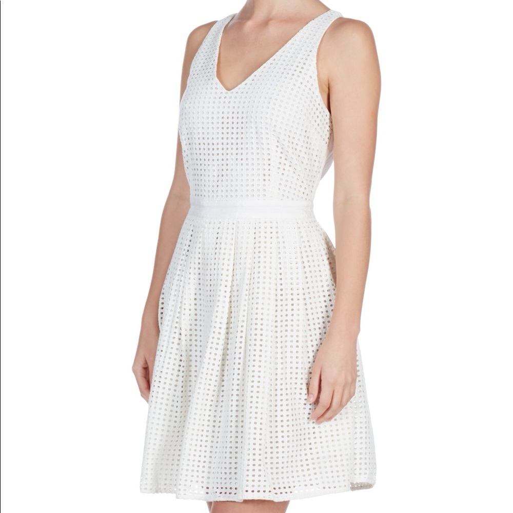 chinese dress ladies Maison Tara - 95055M Short Sleeve Eyelet A-Line Dress 6 / Navy